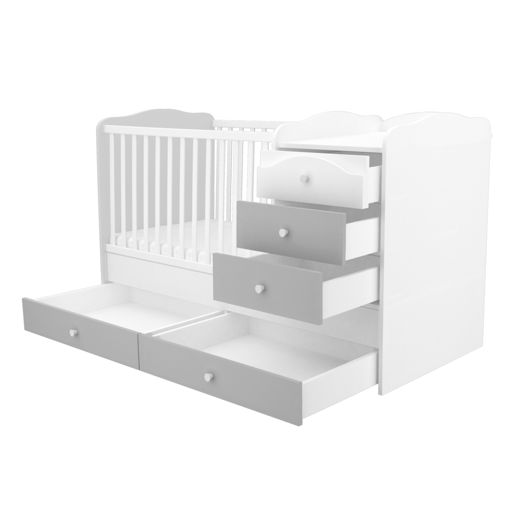 5 fiókos maxi kombi kiságy Ezüst-Fehér