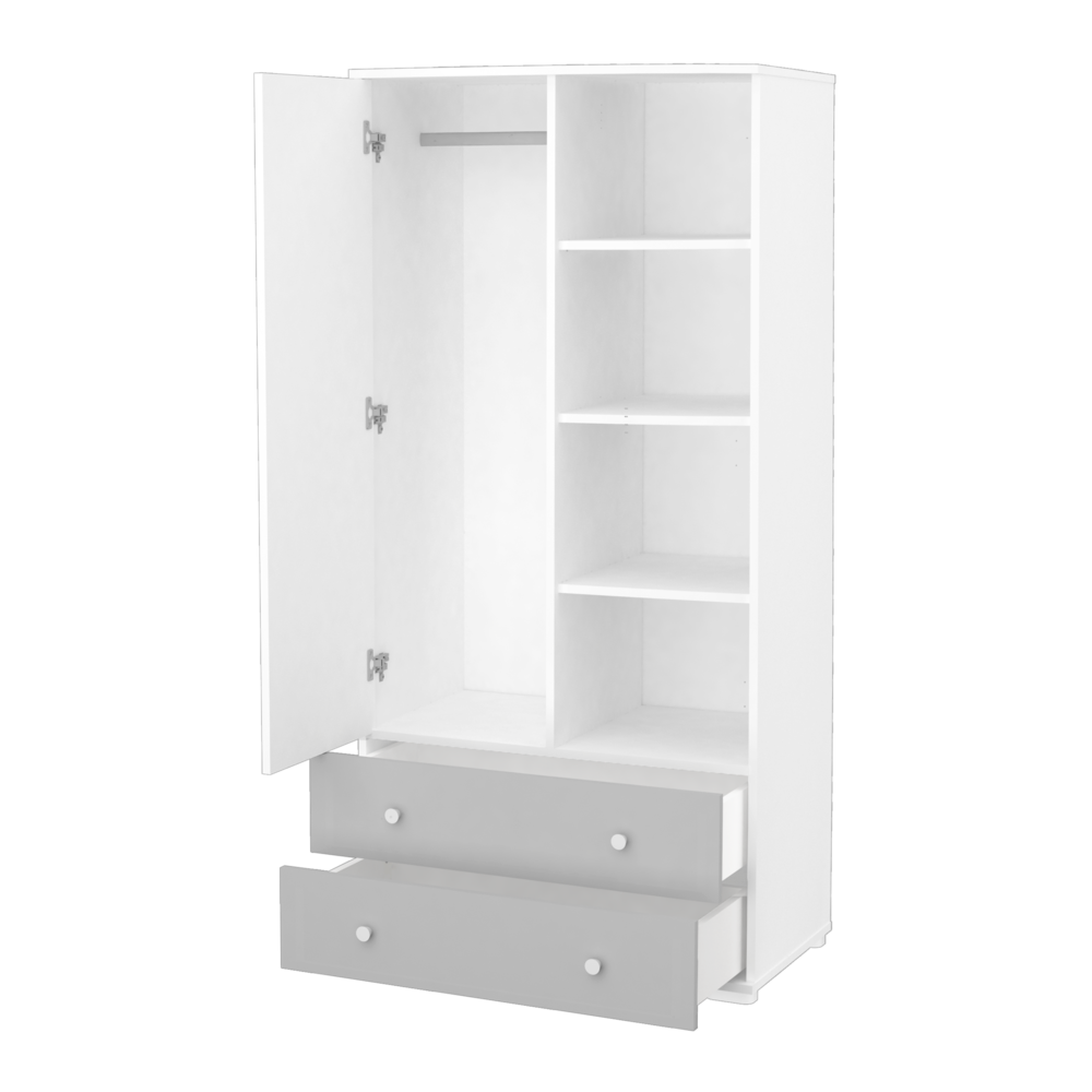 1 ajtós 2 fiókos állószekrény Ezüst-Fehér